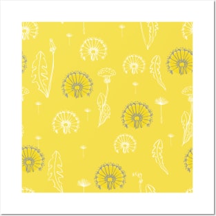 the Yellow and Gray contest: stylized dandelions on a yellow background Posters and Art